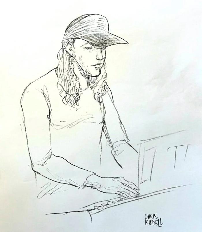 Pen sketch of Guy at the piano